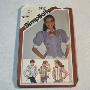 vintage sewing pattern Simplicity 5917 girl 10 fitted blouses puffed sleeves